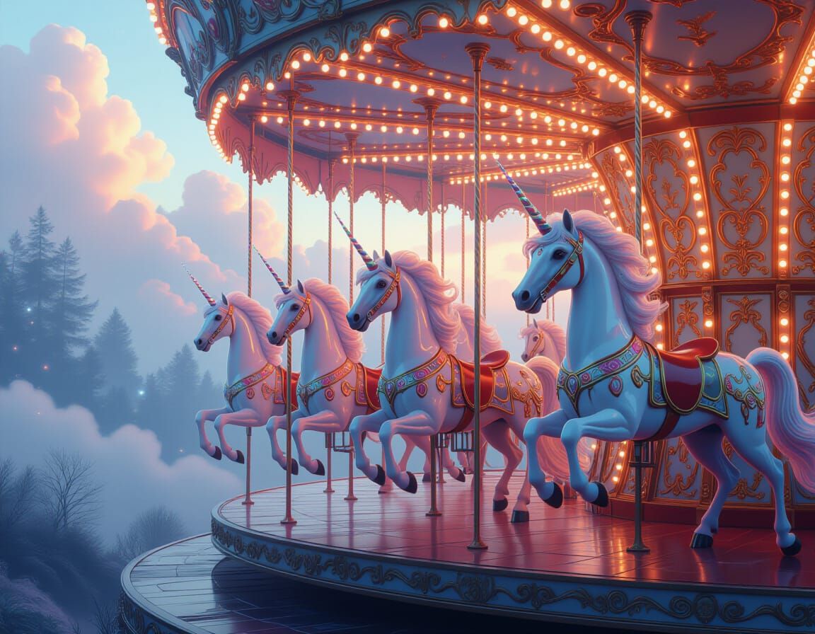 Magical Unicorn Carousel in Misty Dreamscape