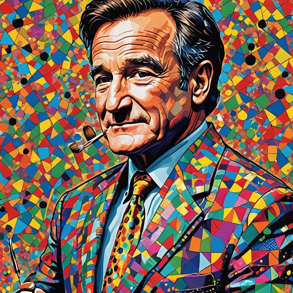 Pop Art Portrait of Robin Williams with Brush