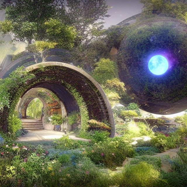 Hollow Earth Entrance: Solarpunk Garden Sanctuary