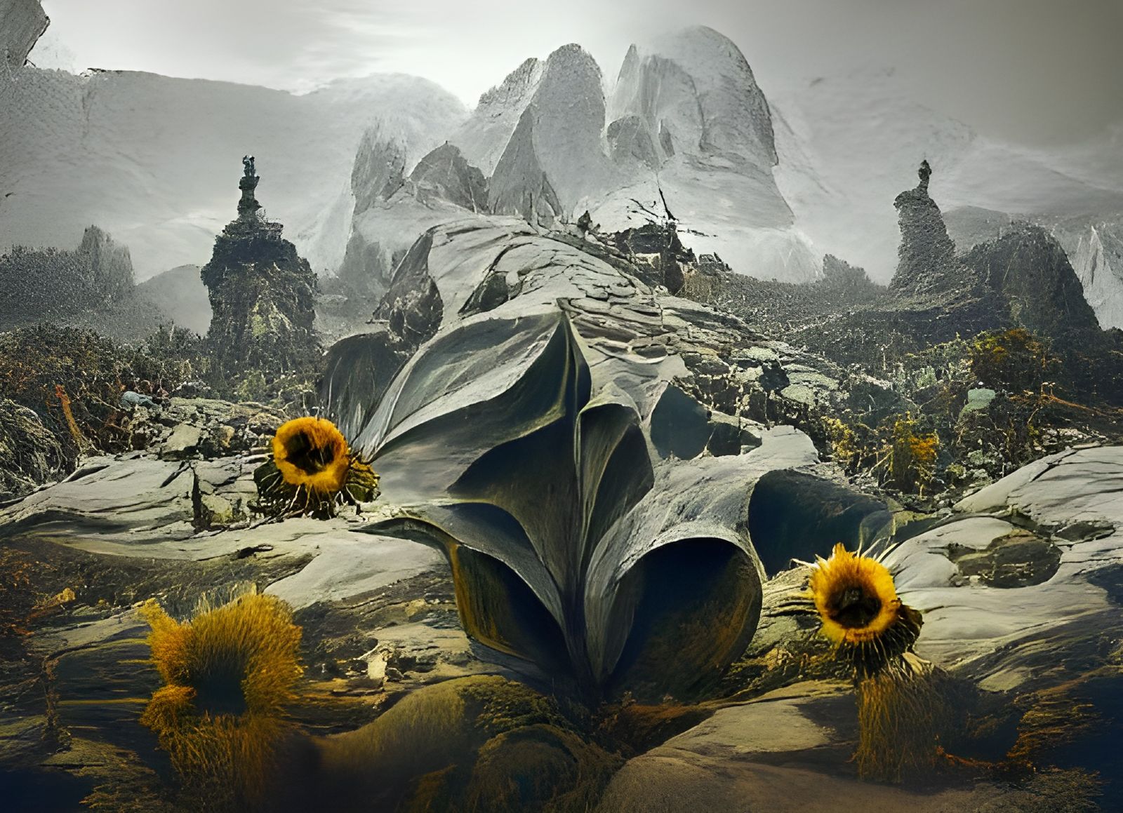 Sunflower Rises Over War-Torn Valley