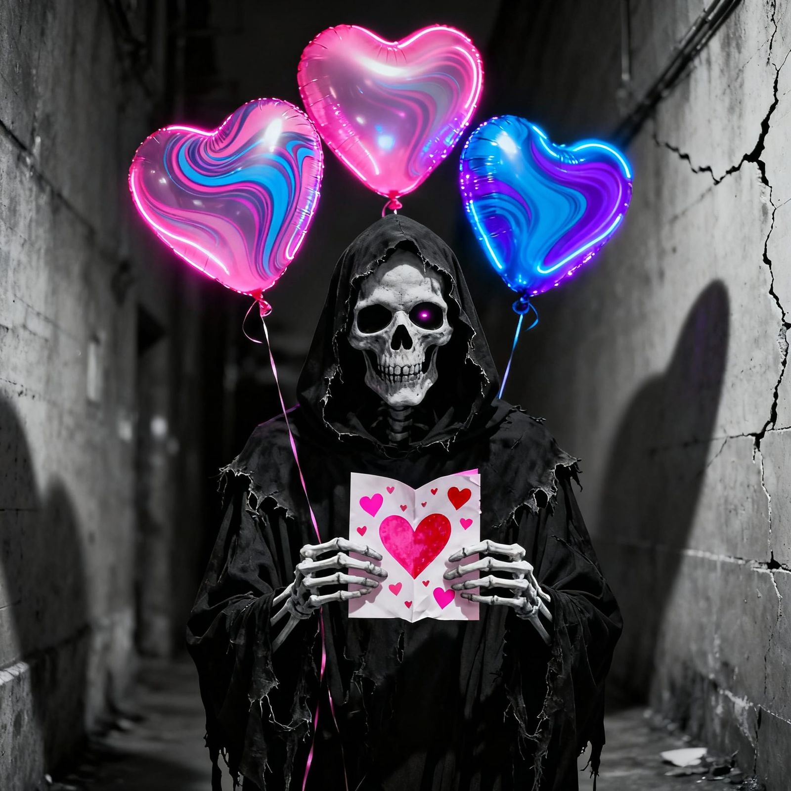 A creepy, realistic grim reaper with his skeletal face just ...