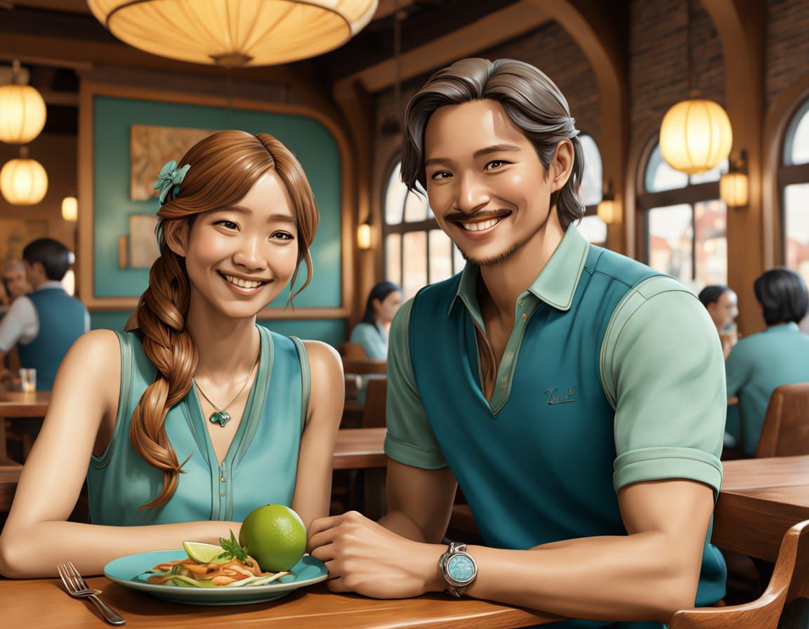 Romantic Art Nouveau Scene in a Cozy Restaurant