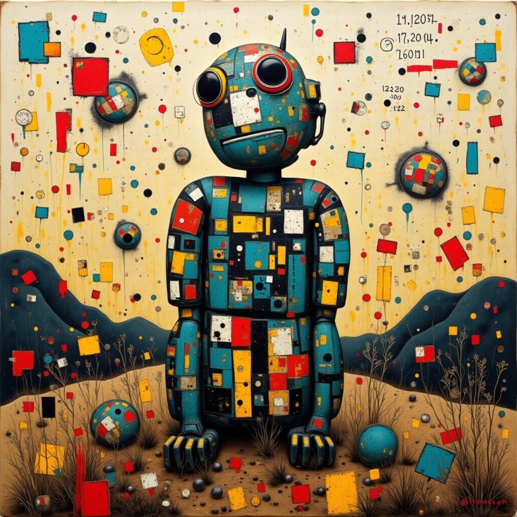 Surreal Landscape with Dolls in Abstract Style