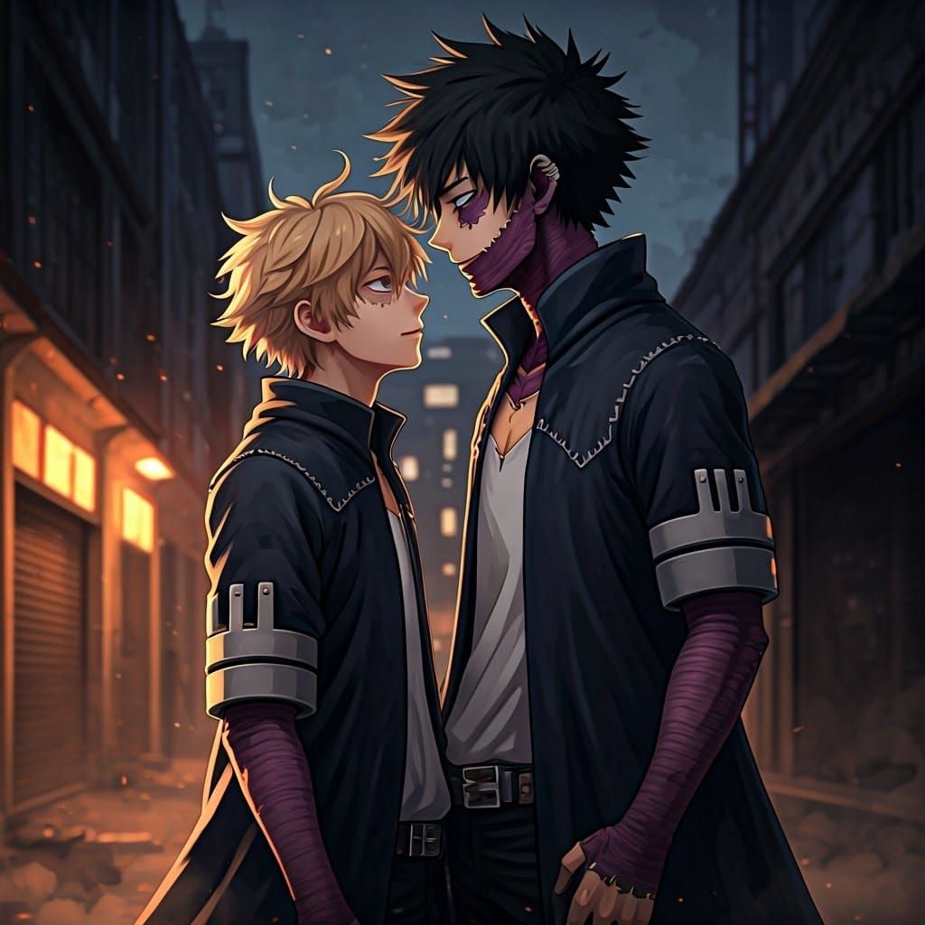 Hawlks and Dabi: Urban Alleyway at Dusk, 3D Anime