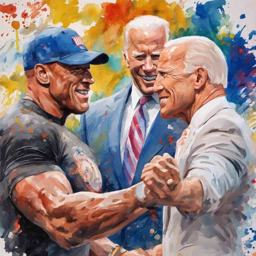 John Cena, Dwayne Johnson, and Joe Biden in Gouache Style