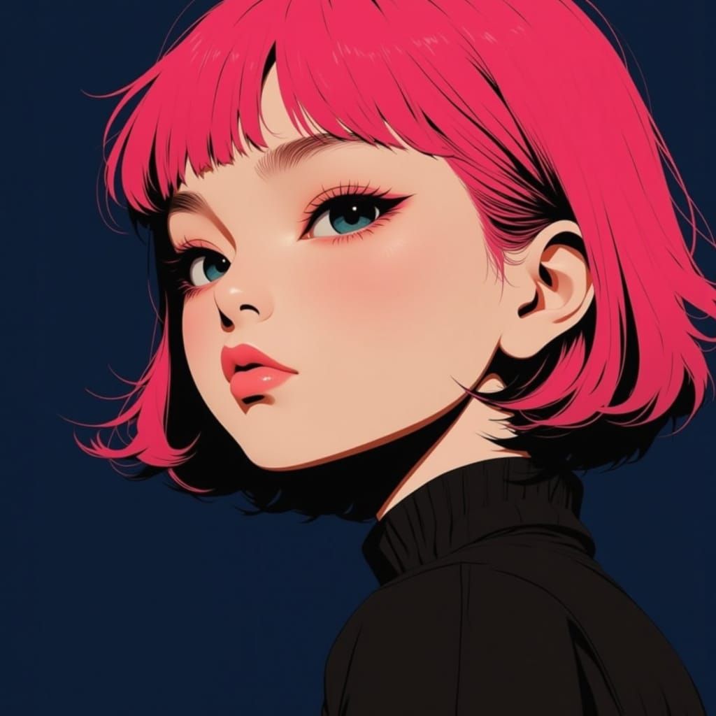 Vintage Japanese Rebel Girl in Minimalist Portrait