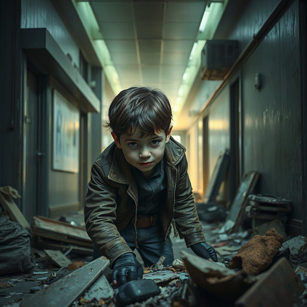 Boy Scavenging in Abandoned Mall: Digital Painting