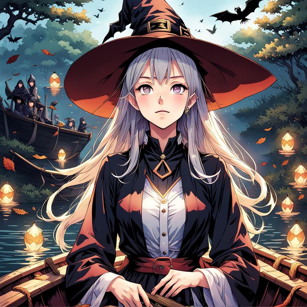 Witch in a row boat