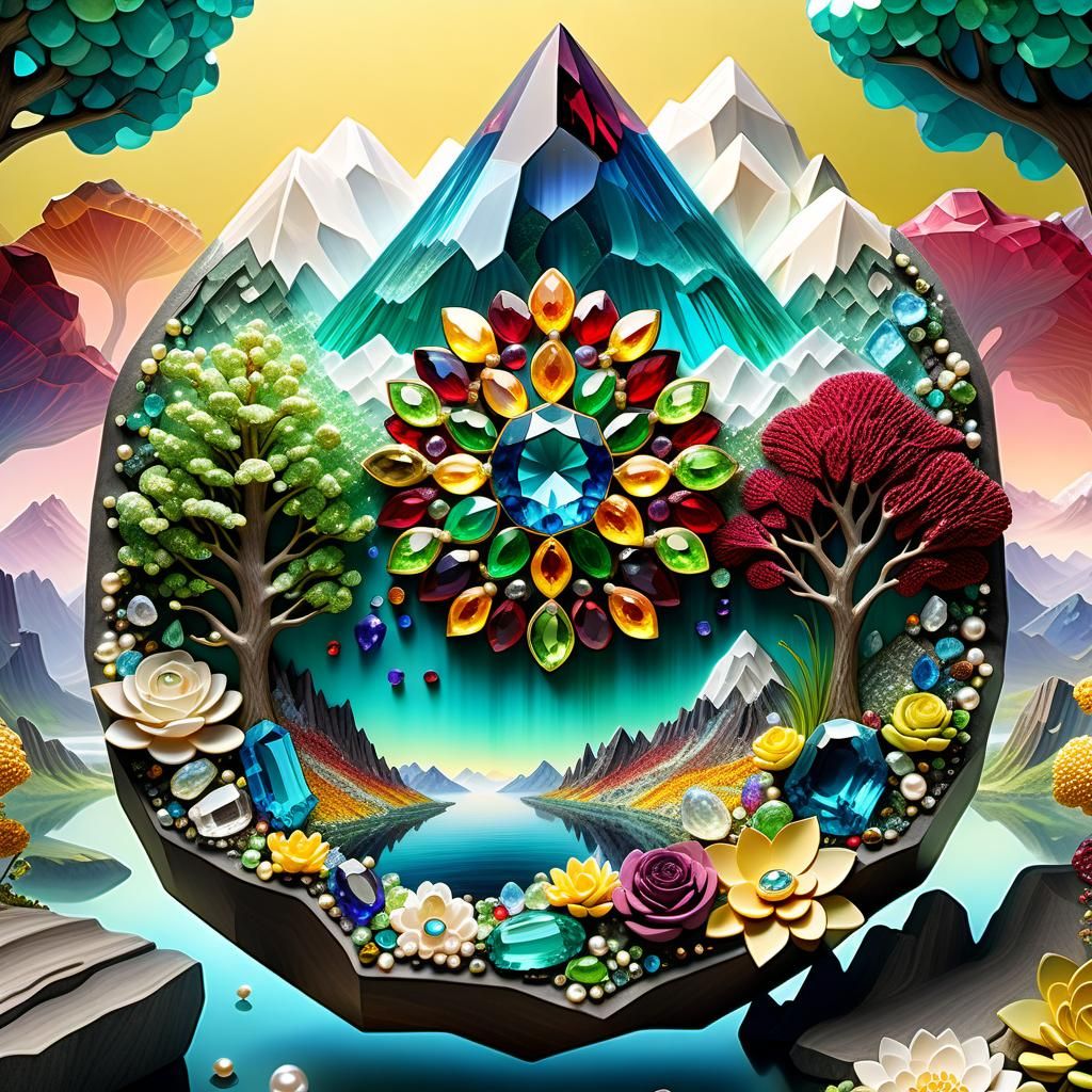 Vibrant Gemstone Landscape in Soft Sunset Light