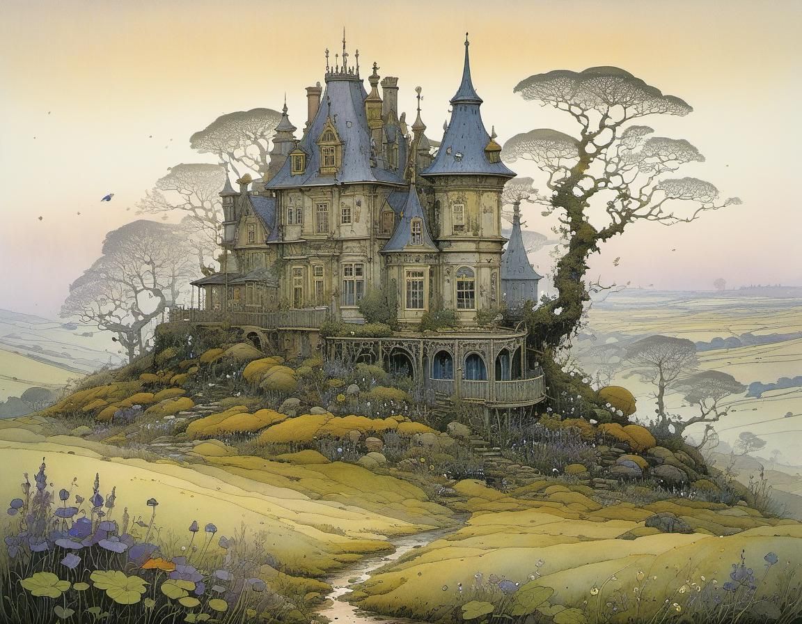 Violet Mist Over Moor in Intricate Style