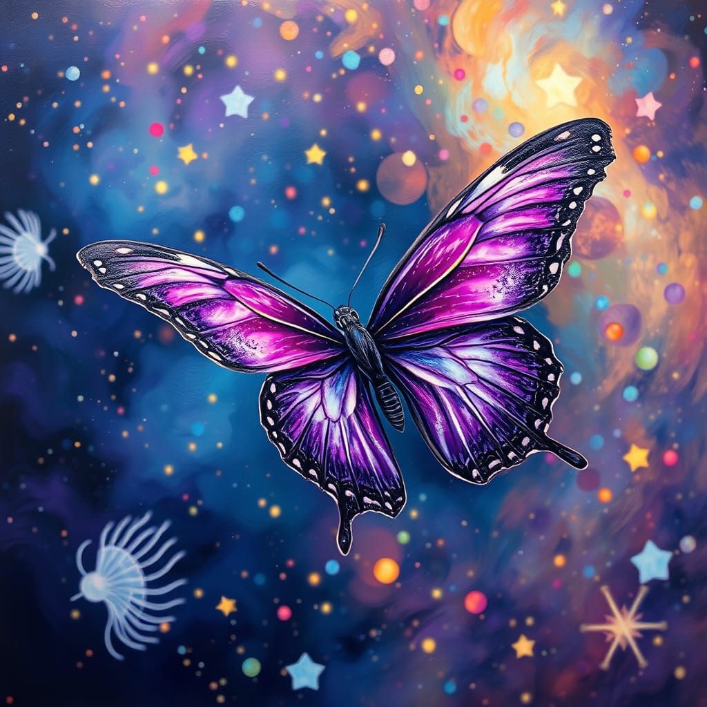 Purple butterfly in style of Leonid Afremov #4
