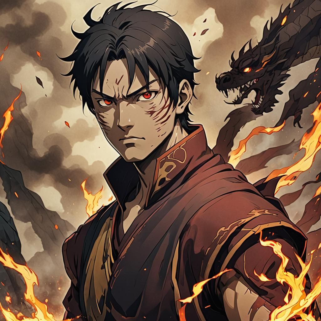 Firelord Zuko and Dragon in Anime Style