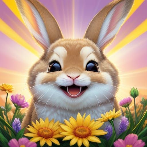Laughing Bunny in Golden Light: A Cheerful Digital Art