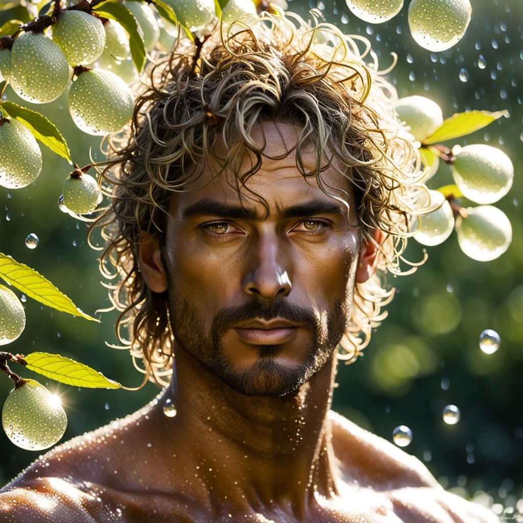 Ethereal Man Hugging Tree with Dramatic Lighting