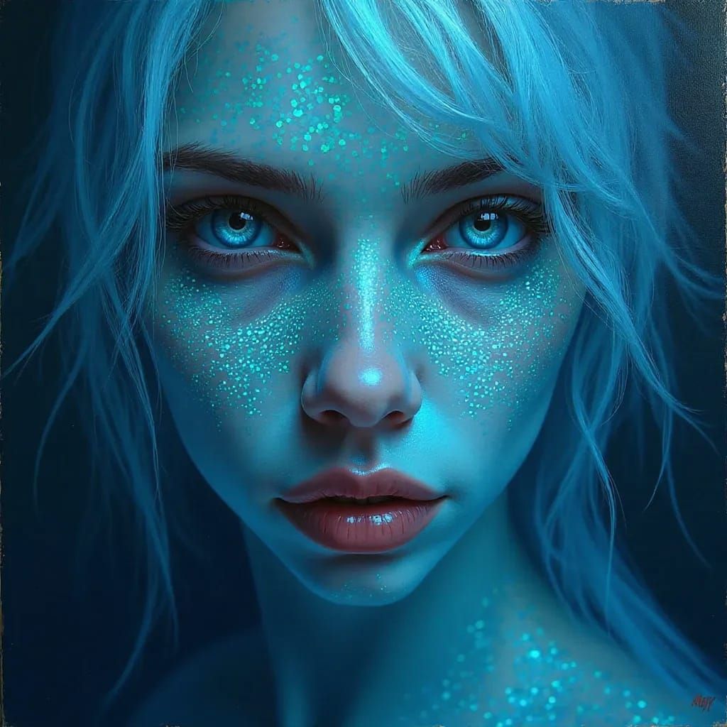 Mysterious Woman in a Serene Blue Garden