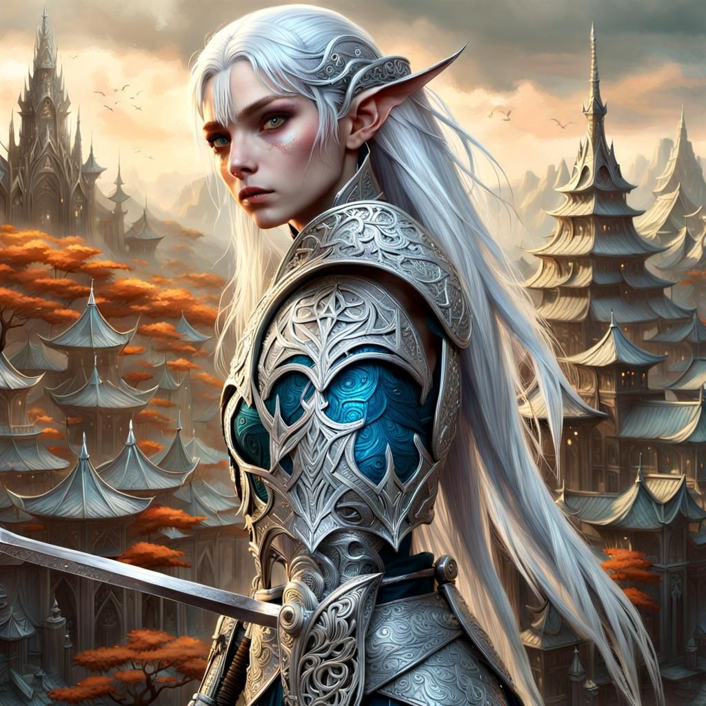 Elf Warrior in Silver Filigree Armor