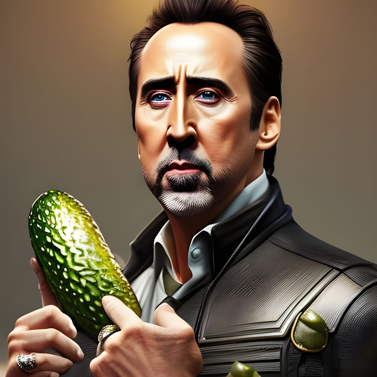 Nicholas Cage and Pickle Portrait in Digital Art Style