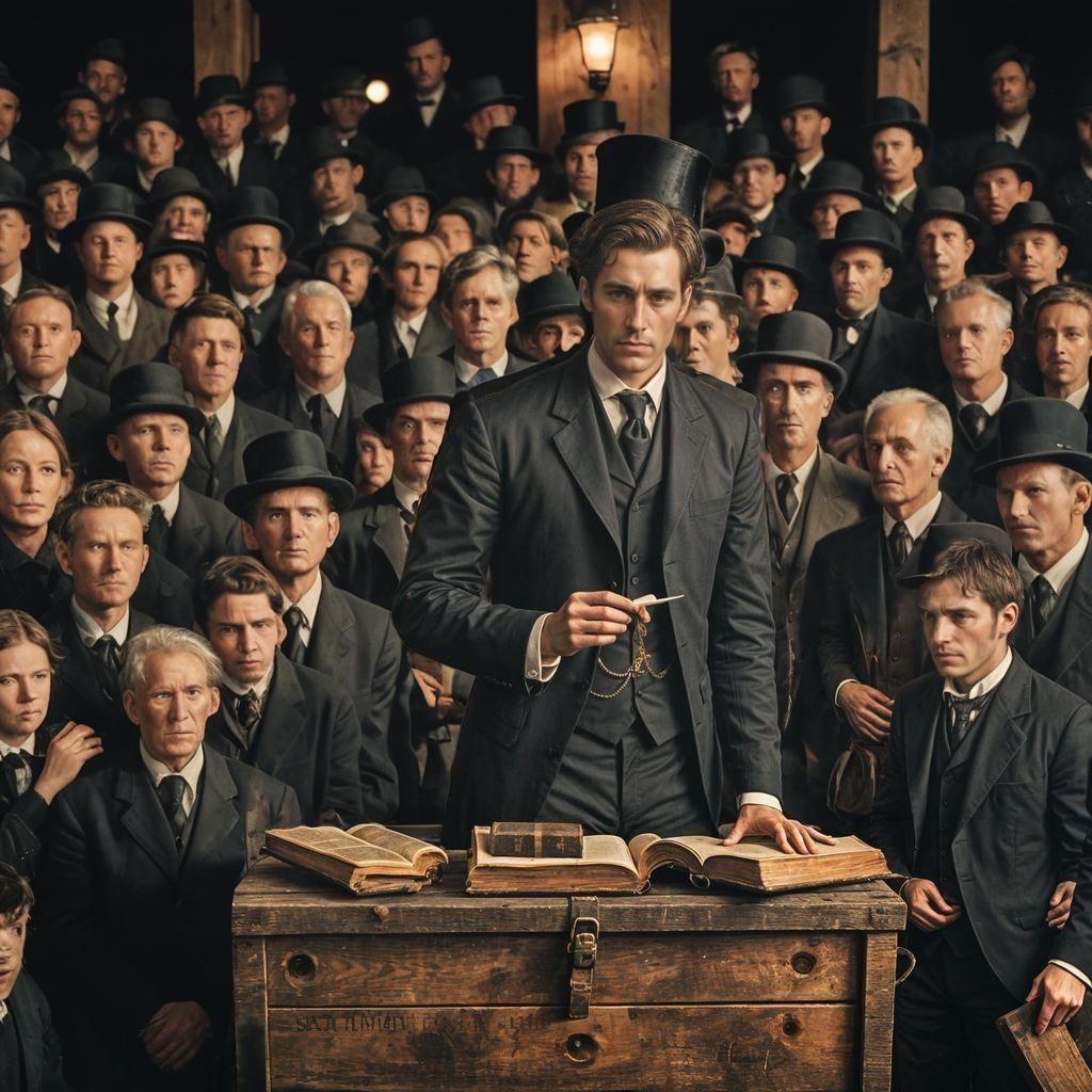 1800s Man with Bible Addressing Crowd