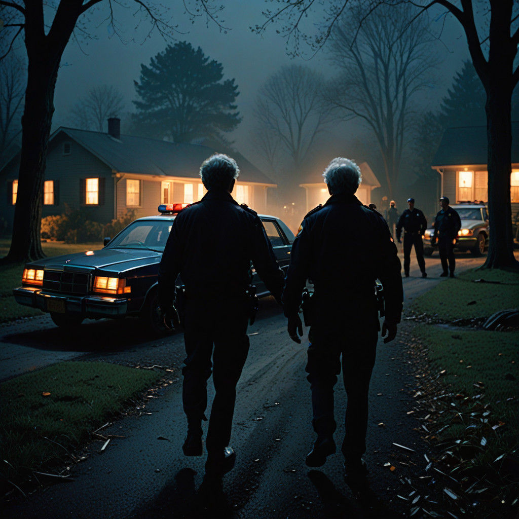 Elderly Woman Arrested Under Police Spotlight in a Moody Nig...