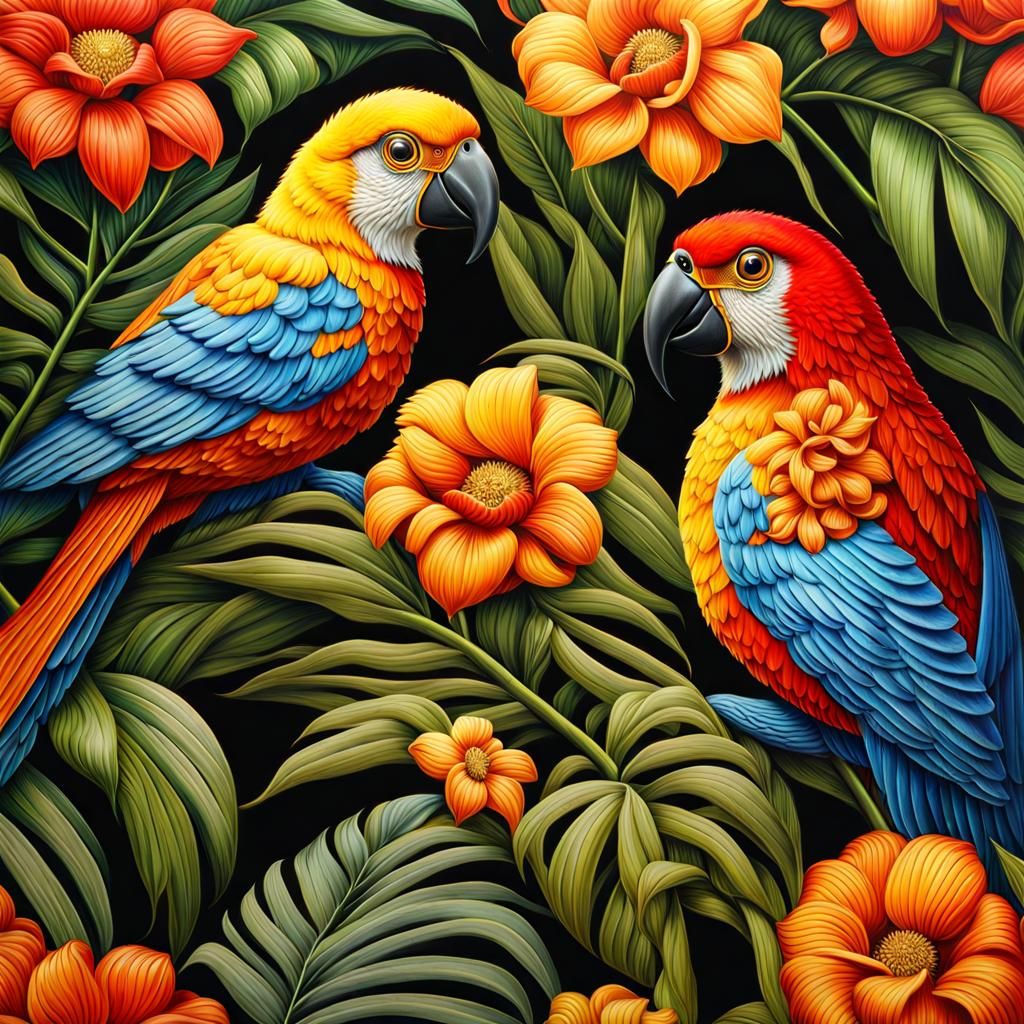 Cheerful Bird Guardians on a Tropical Beach