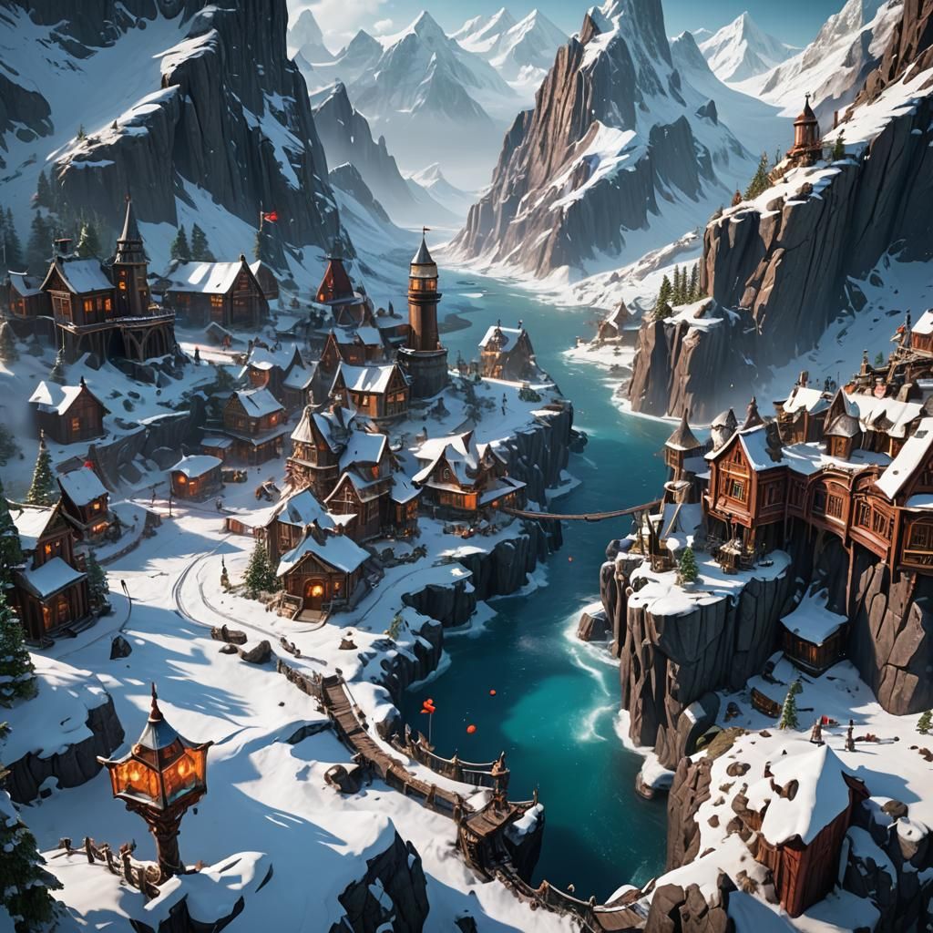 Detailed Matte Painting of North Pole Village
