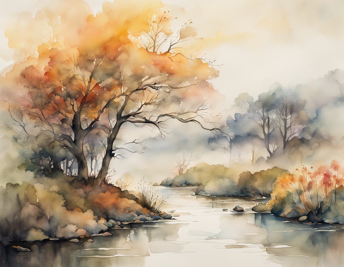 Ethereal Twilight Landscape in Vibrant Watercolor