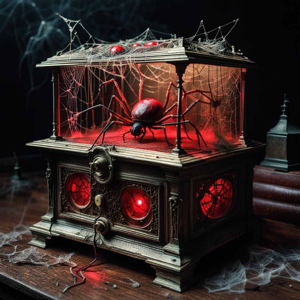 Cursed Music Box with Red Glow in Horror Style