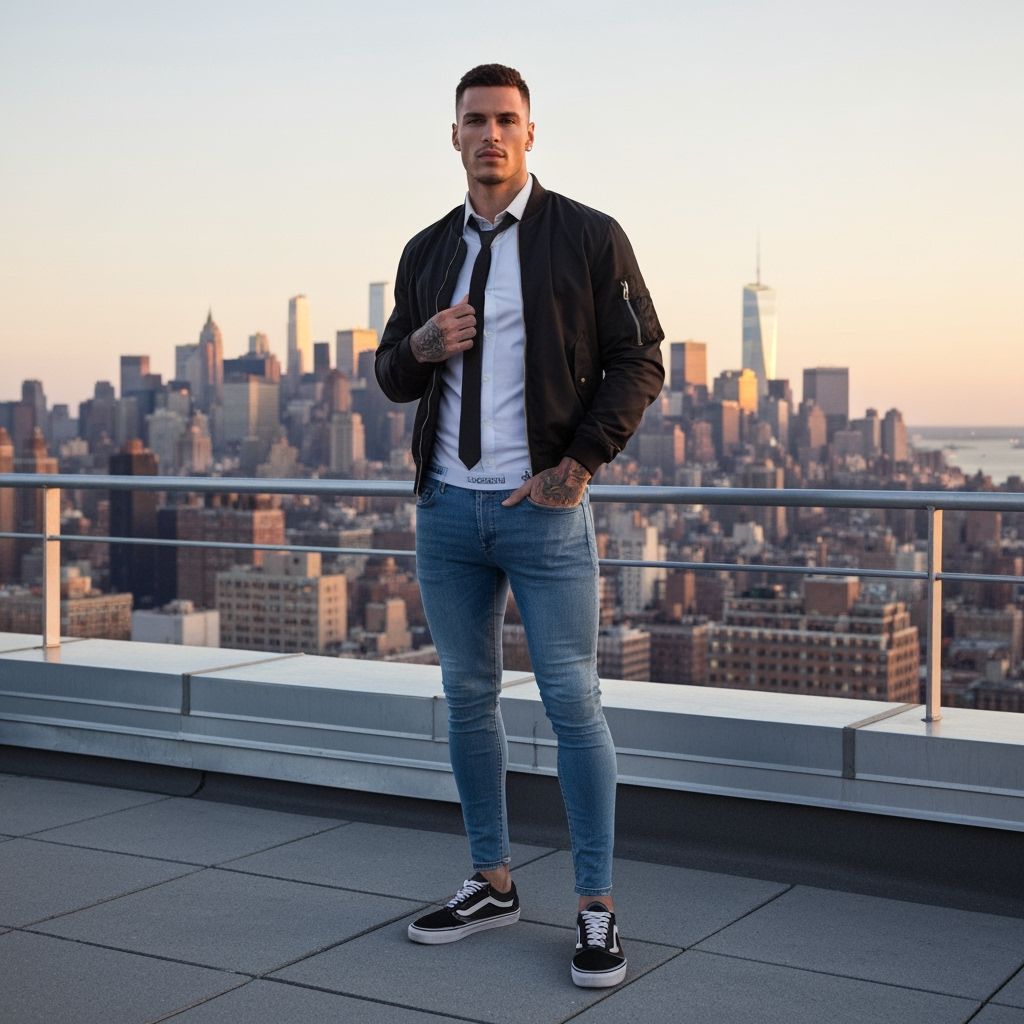 Male Model on Rooftop at Dusk
