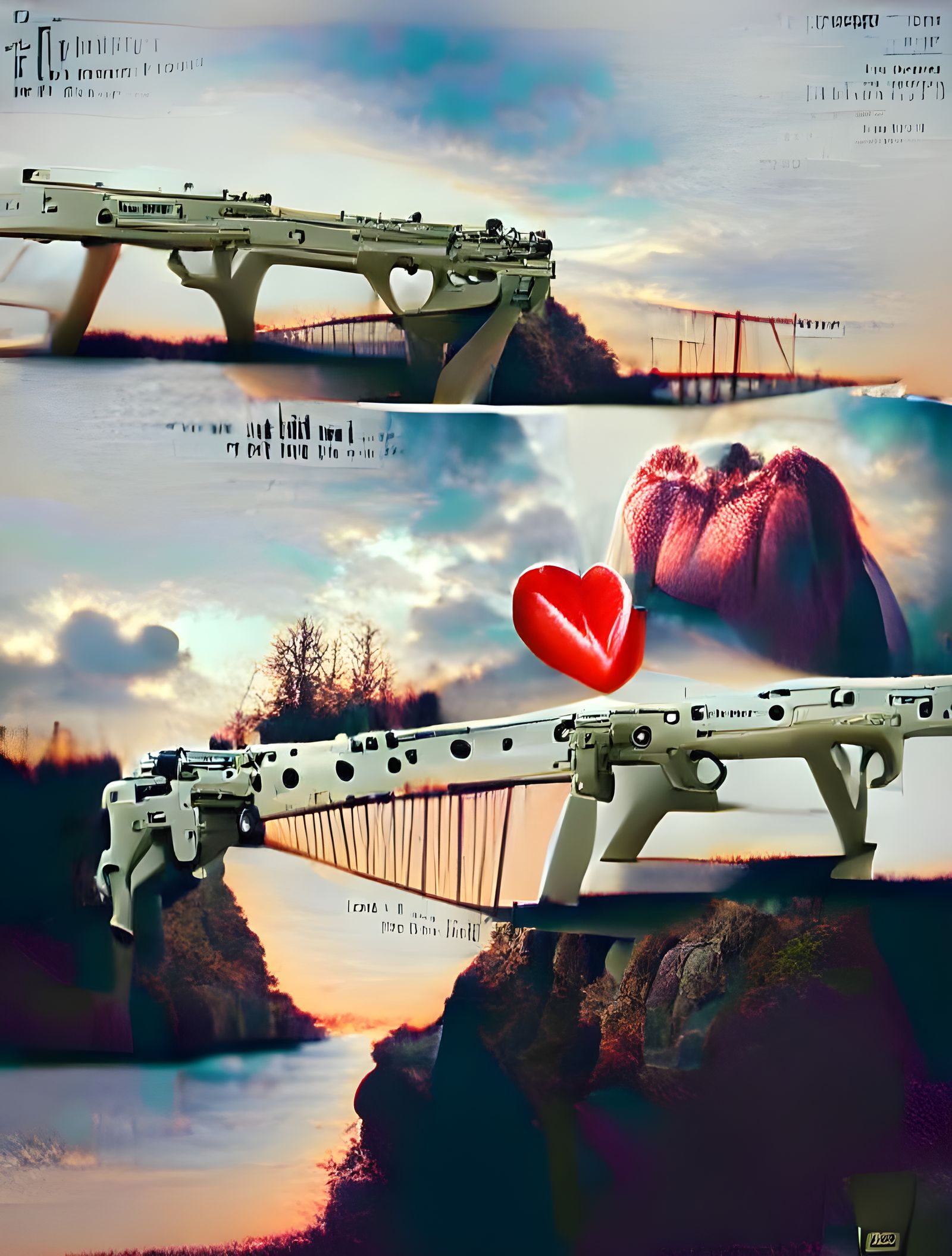 Abstract AI Interpretation of "Love, Rifle, Bridge"