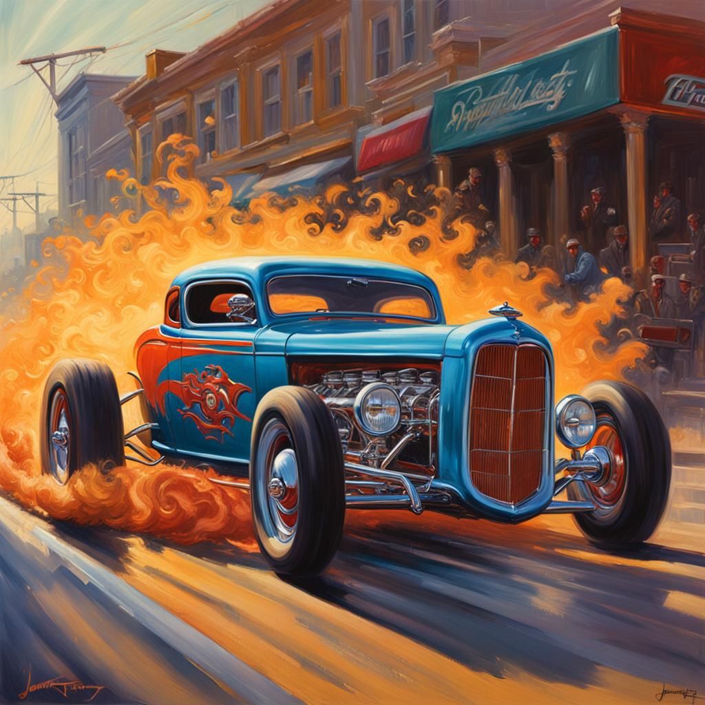 Demonic Driver in Hyperrealistic Hotrod Art