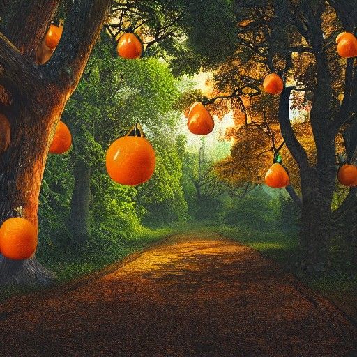 Orange Fruit House in Forest, Matte Painting