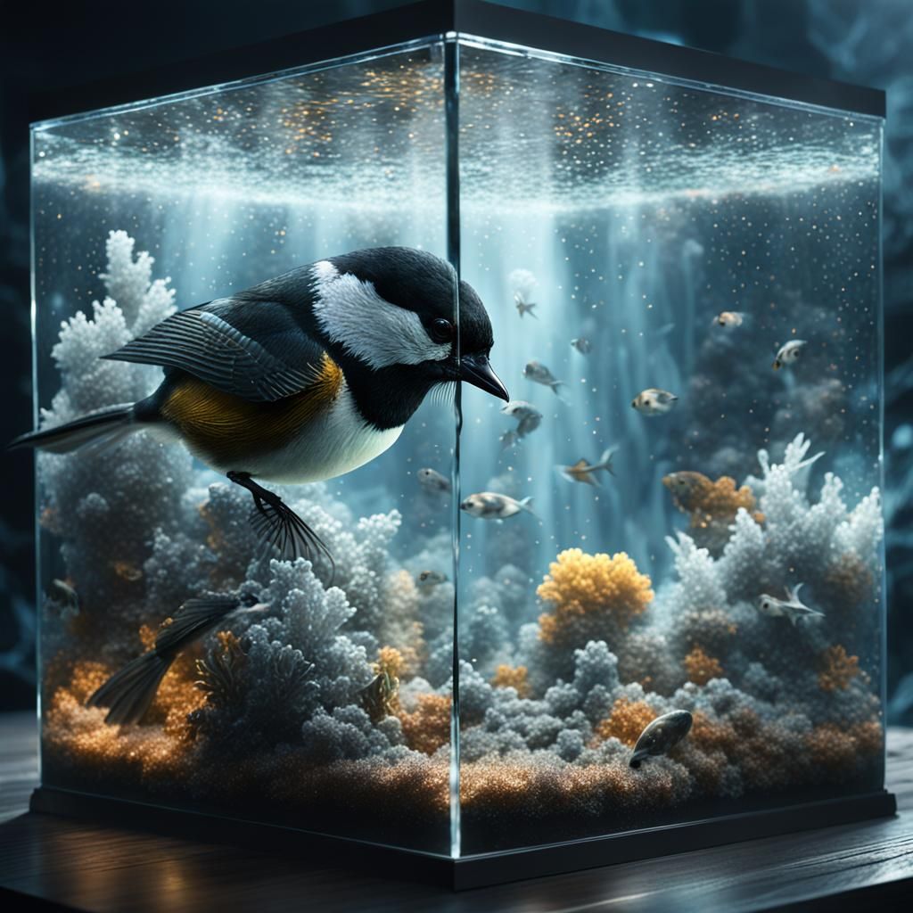 Terrifying Chickadee and Tsunami in Crystal Tank