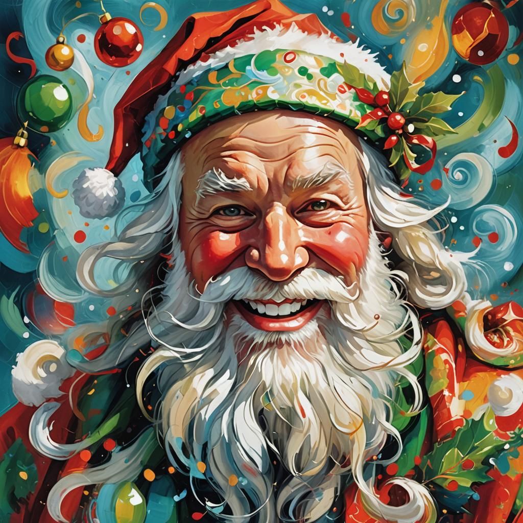 Festive Santa Claus Portrait in Vibrant Oil Painting Style