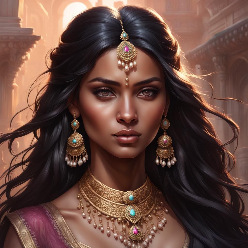 Portrait of an Indian Princess in Art Nouveau Style