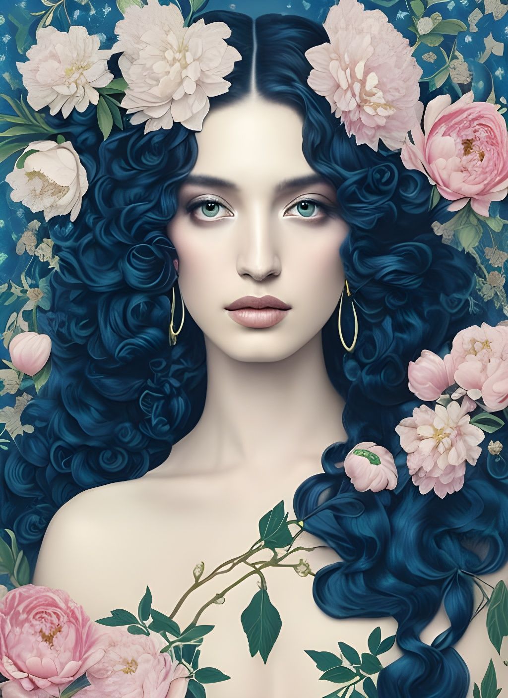 Luminous Portrait of a Goddess with Peonies