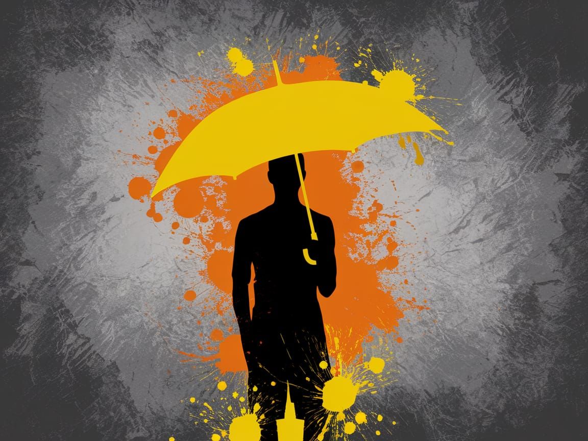 Silhouette with Umbrella in Abstract Expressionism Style