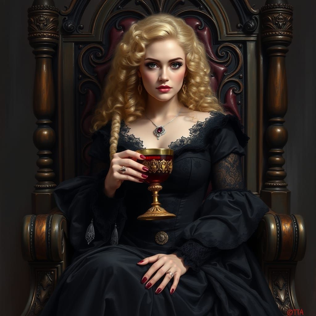 Ravishing Queen on Throne in Gothic Romance Style