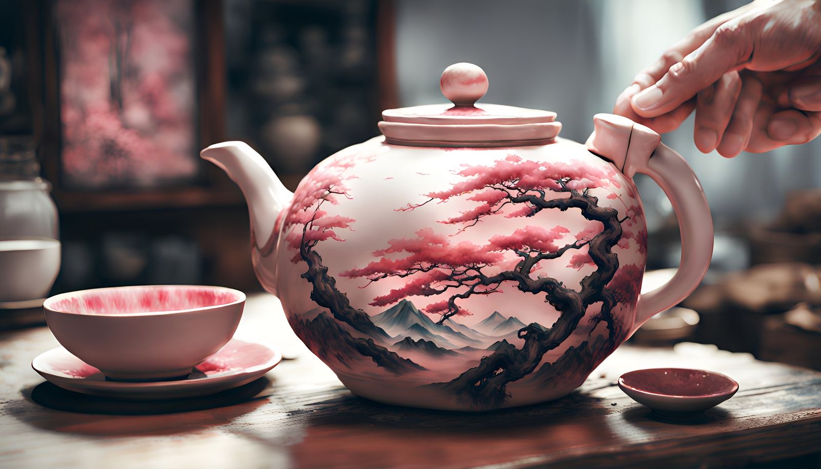 Japanese Tea Ceremony with Kyusu Teapot: Impasto Painting