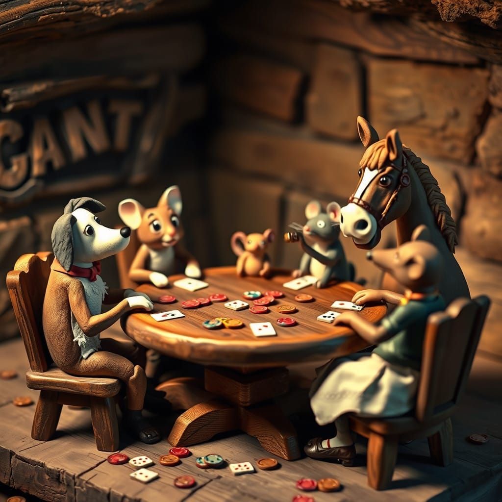 Poker Party in Whimsical Claymation Style