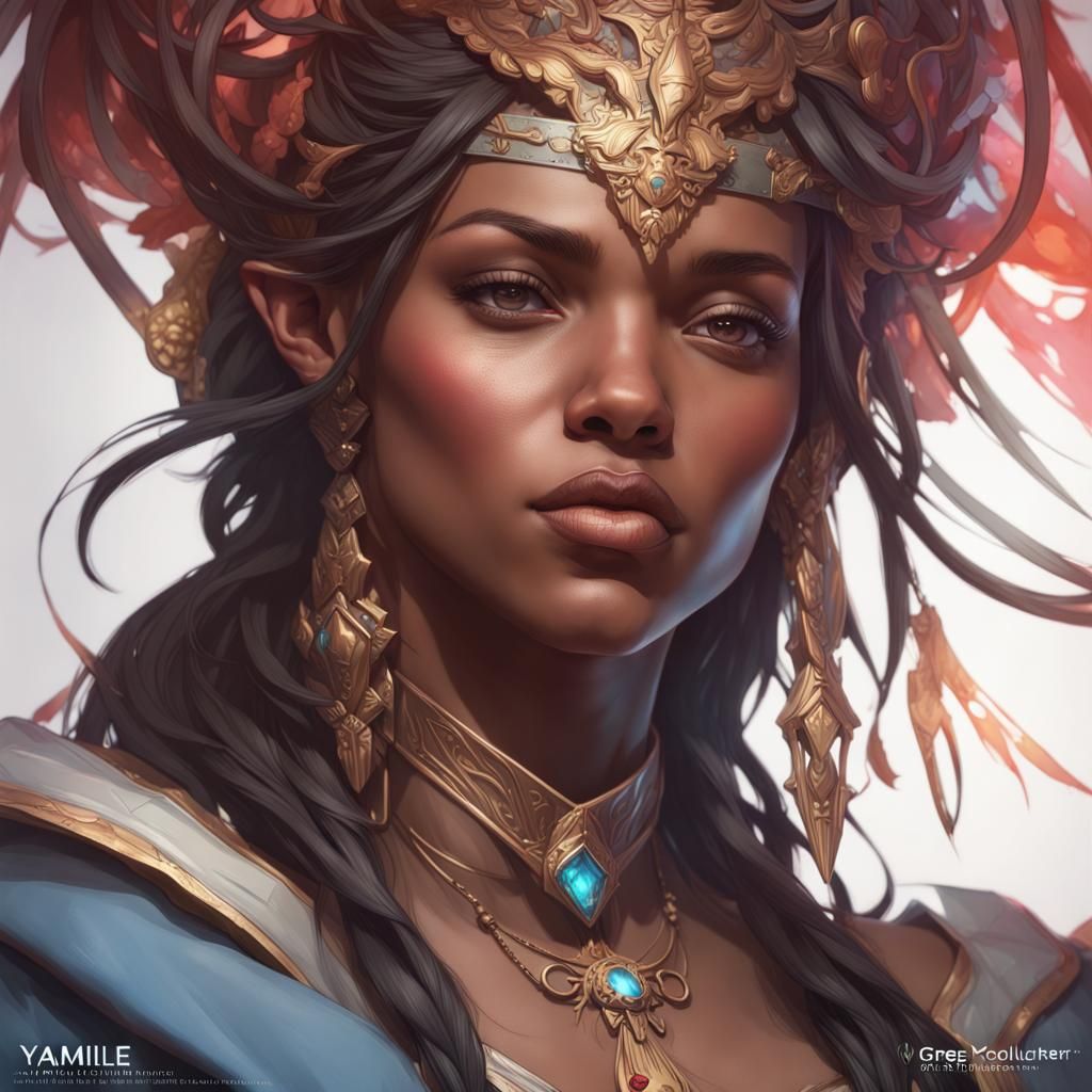 Detailed Portrait of Yamille King in Art Nouveau Style