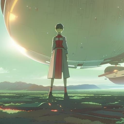 Robot Woman on Alien Planet in Anime Style