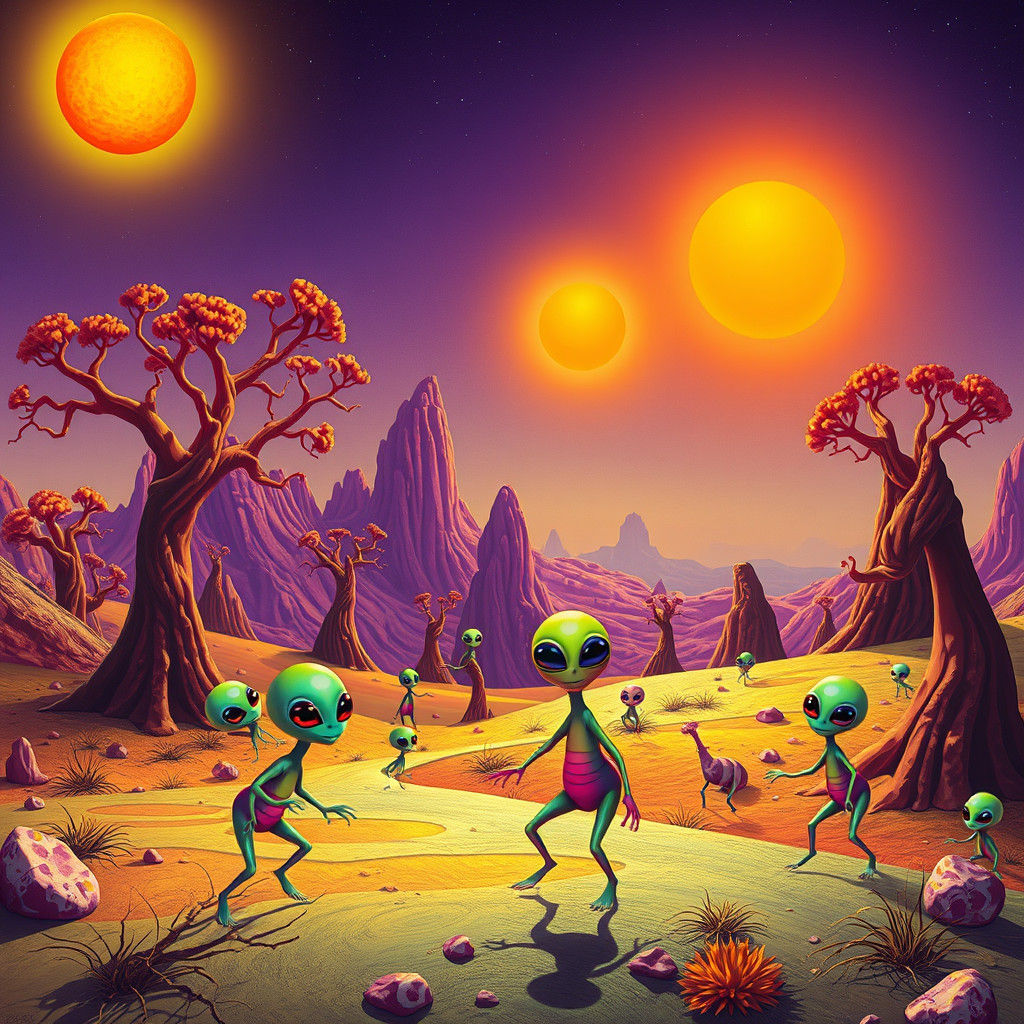 Surreal Alien Planet with Three Suns