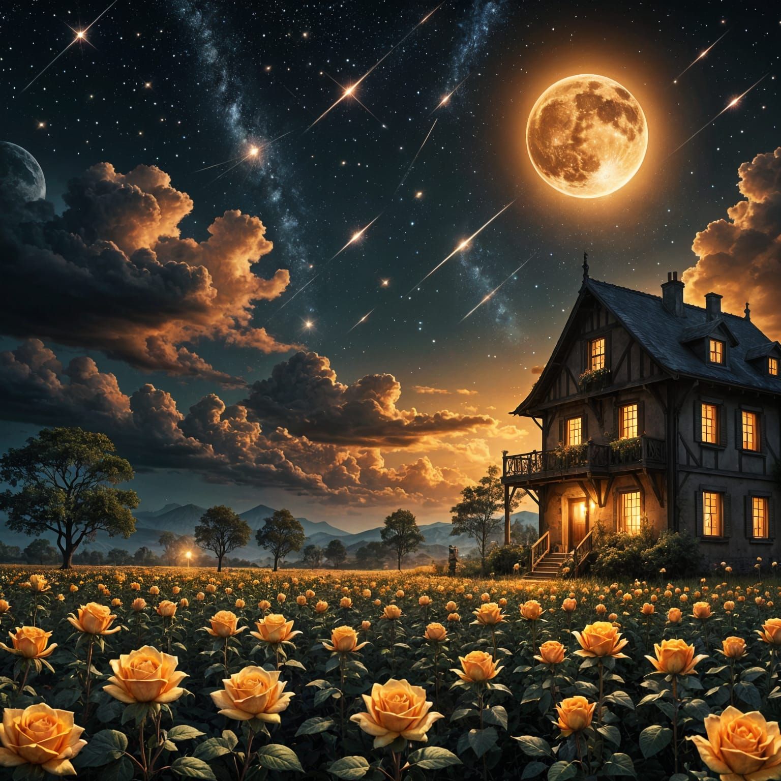 Yellow Rose Illuminated at Night as Digital Painting