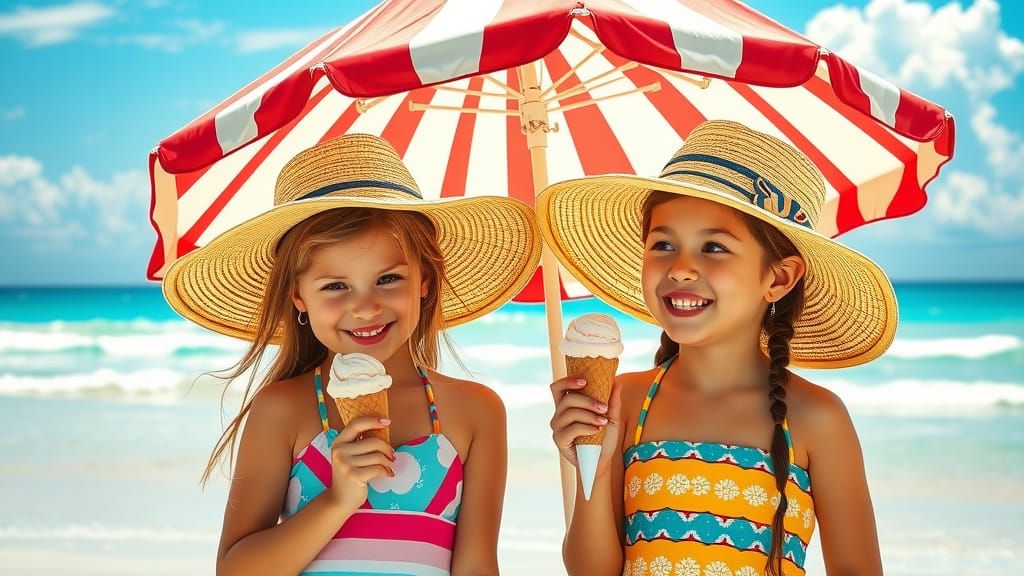 Girls Enjoying Ice Cream on Sunny Beach in 8K