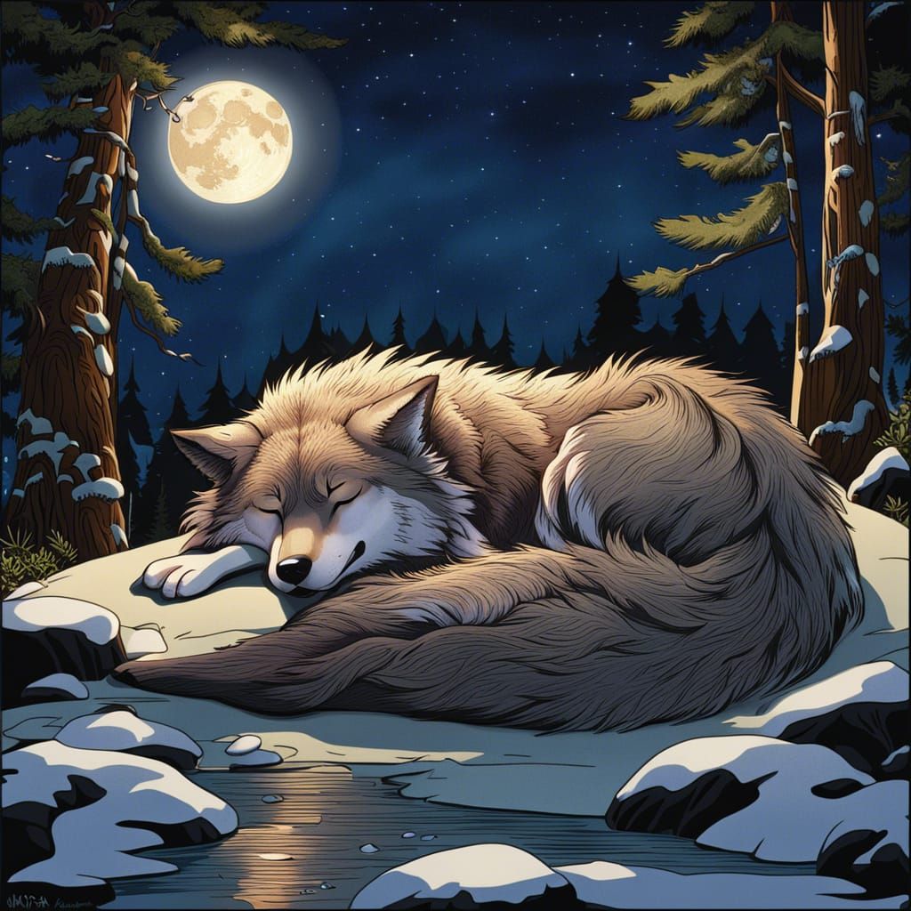 Sleepy Wolf in Anime Manga Style