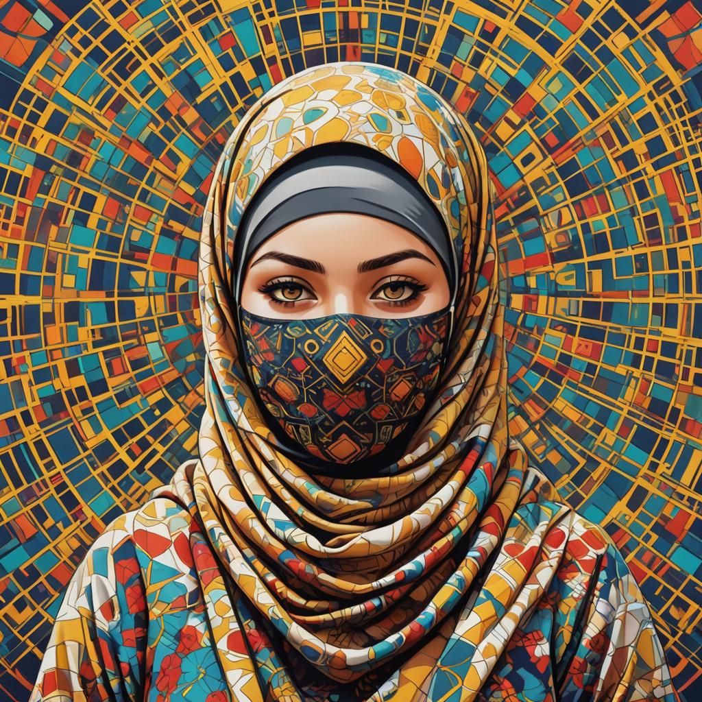 Hijabi Woman's Blossoming Soul: Pop Art Digital Illustration