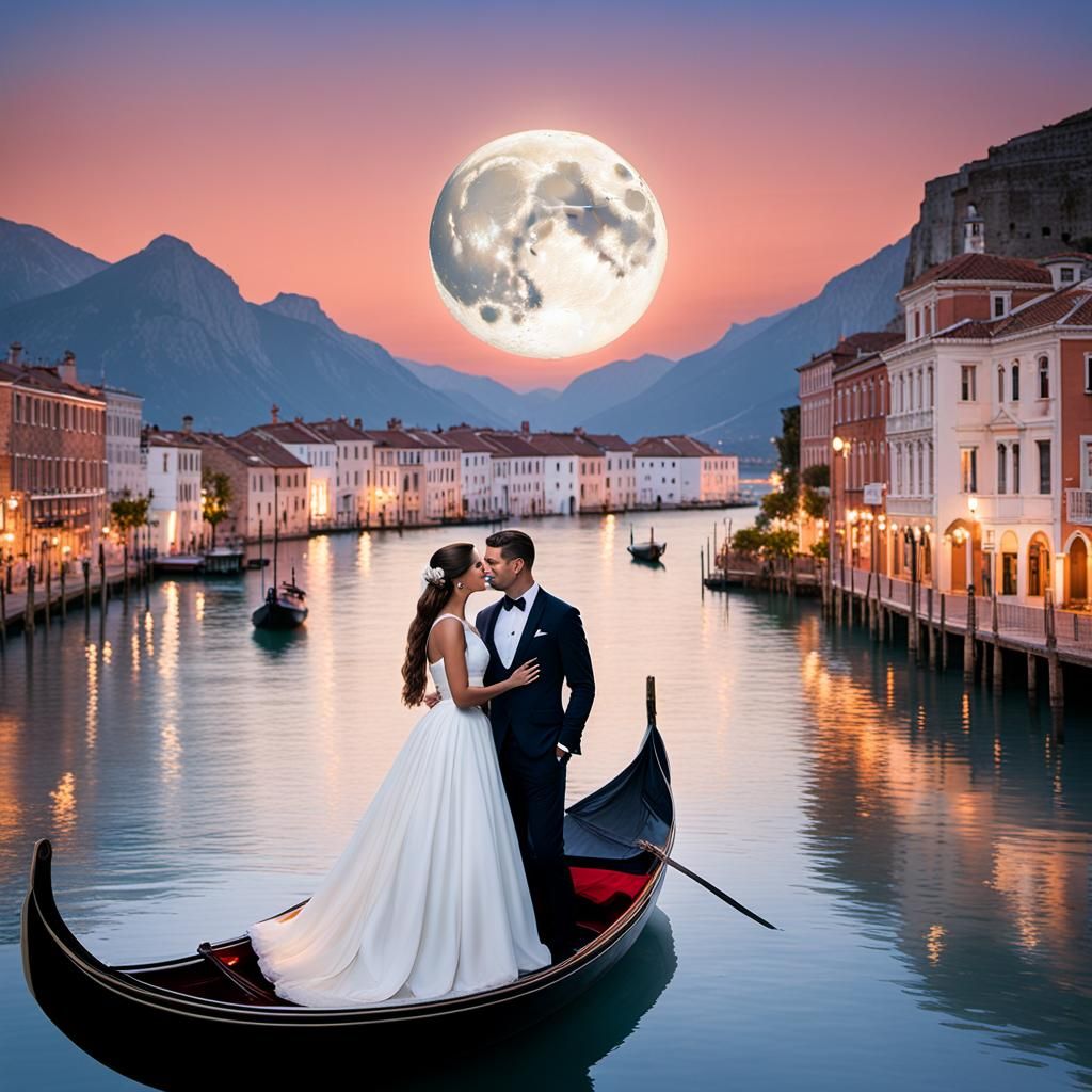 Romantic Gondola Ride at Sunset in Venice