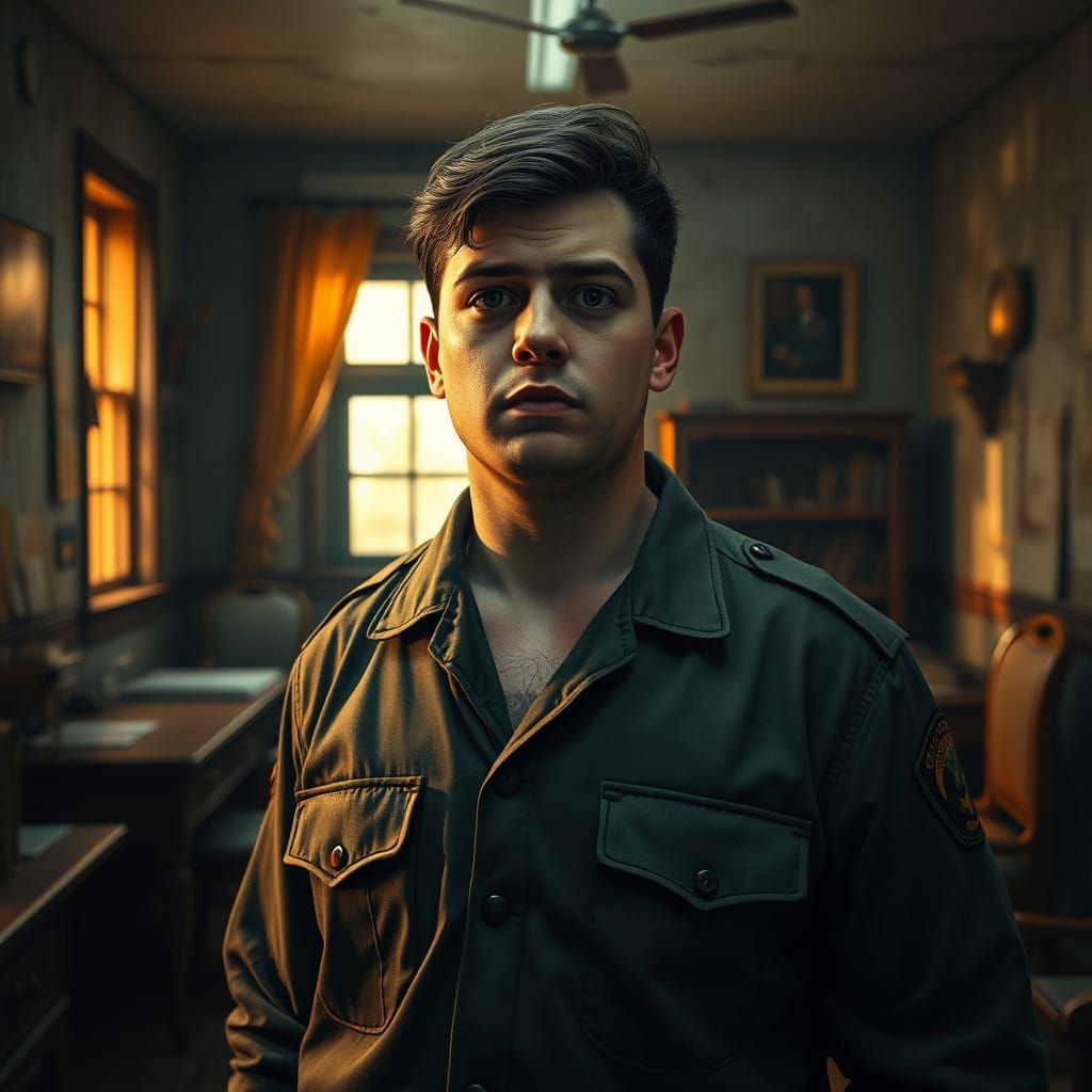 Military Recruit Stands Tall in Traditional Office Setting