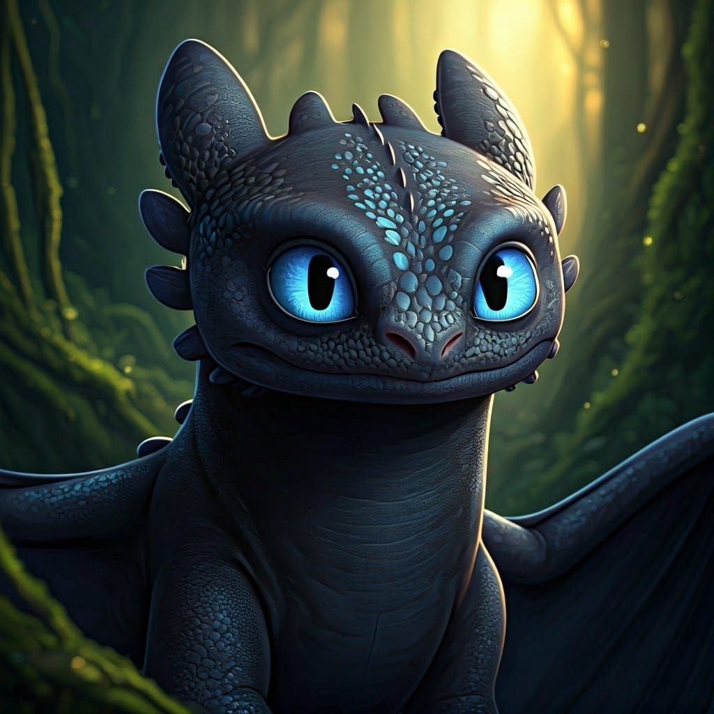 Baby Nightfury Dragon in Dreamlike Forest