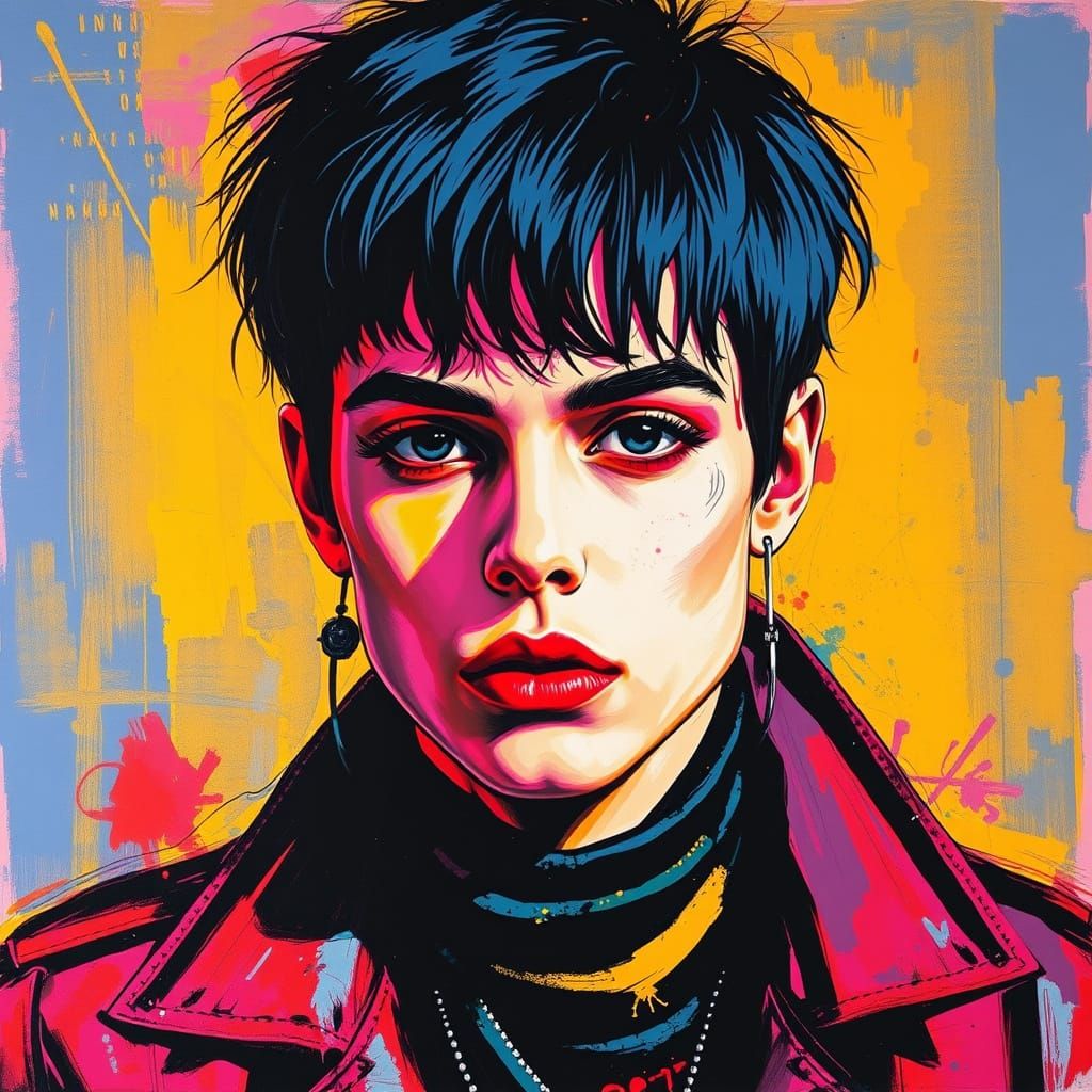 Abstract portrait 1980s PUNK FASHION dreamlike abstract expr...